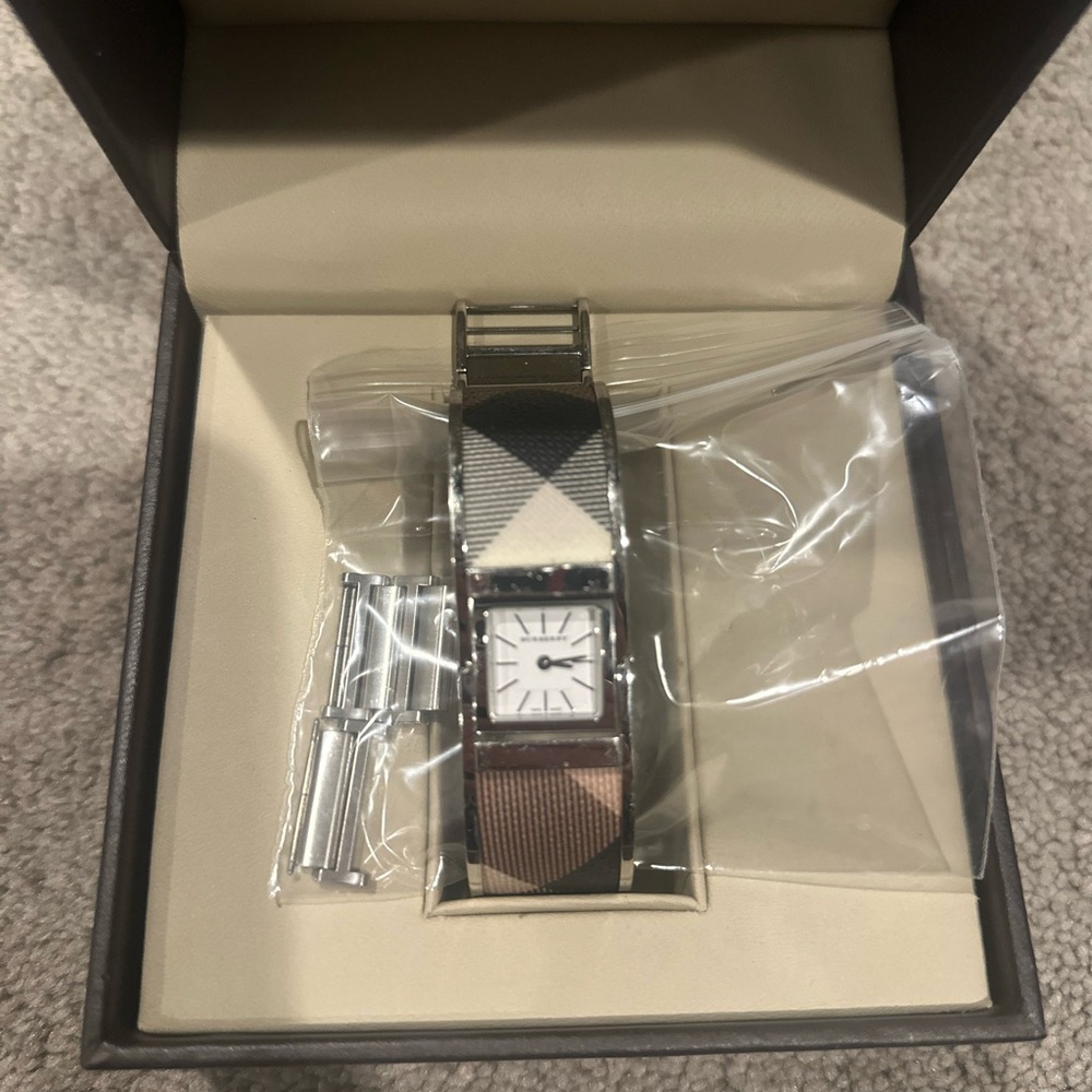 Burberry Black and Brown Plaid Geometric Women's Bangle Watch